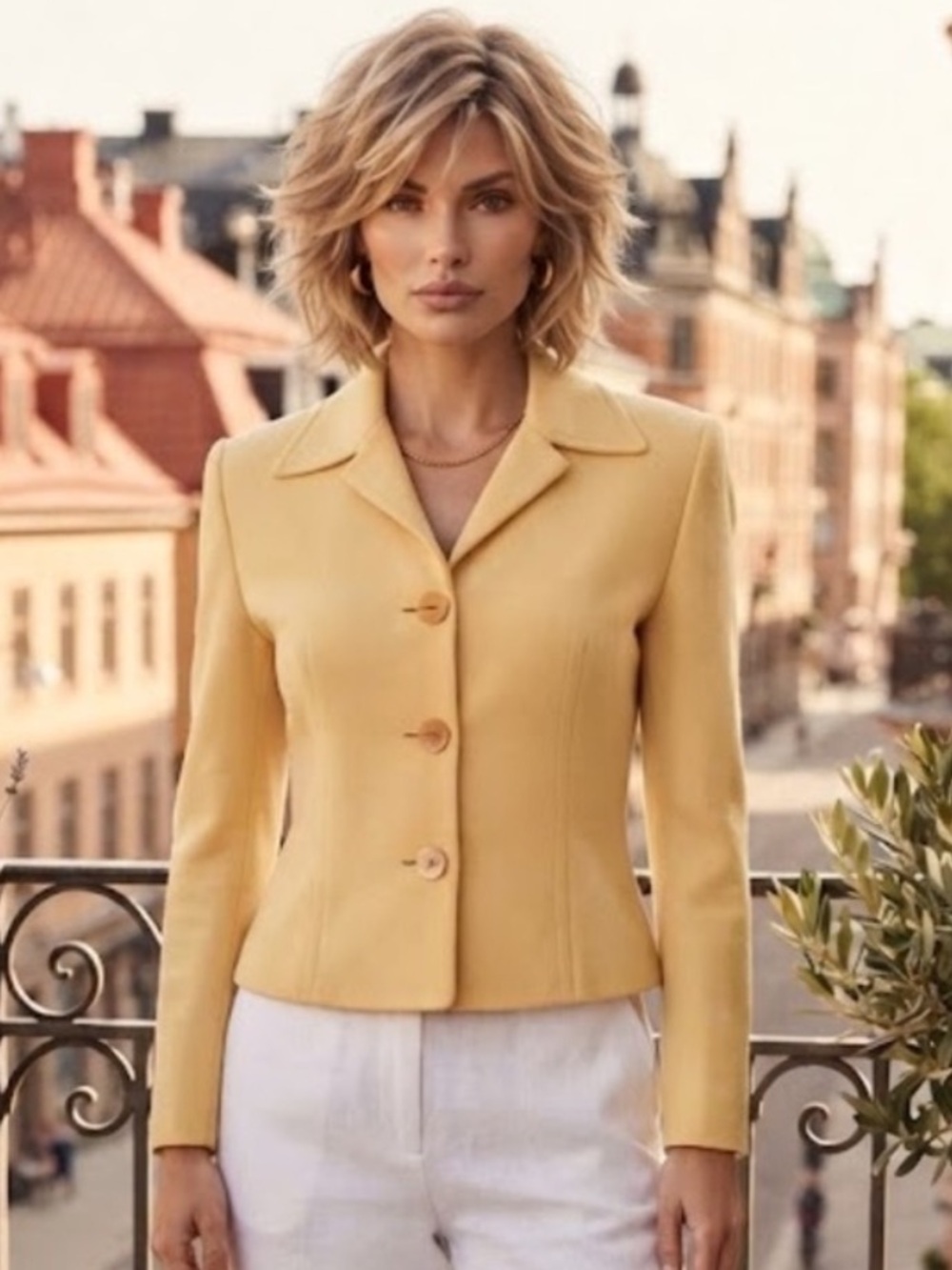 Vintage Ellen Tracy Linda Allard Yellow Cropped Wool Blended Blazer